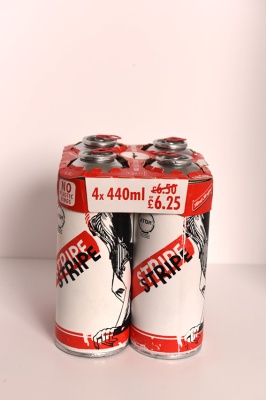 ''Red Stripe Four Pack'' customised empty spray cans by Carl Stimpson